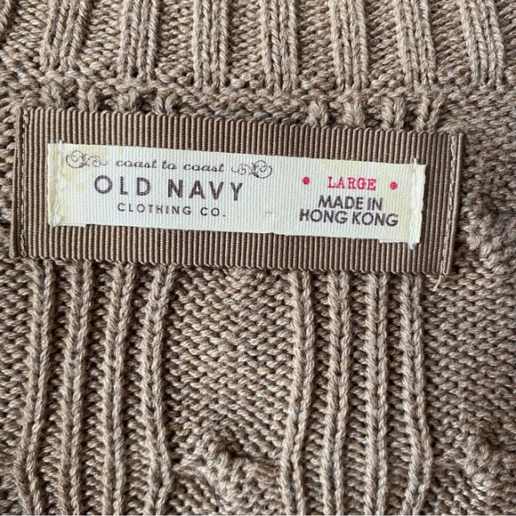 Y2K Old Navy Beige Button Down Cable Knit Cardigan Grandpa Sweater Large - Picture 2 of 3